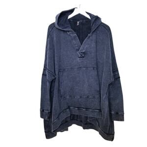 mono b Charcoal Gray 100% Cotton Oversized Raw Hem Kanga Hoodie - Size S/M